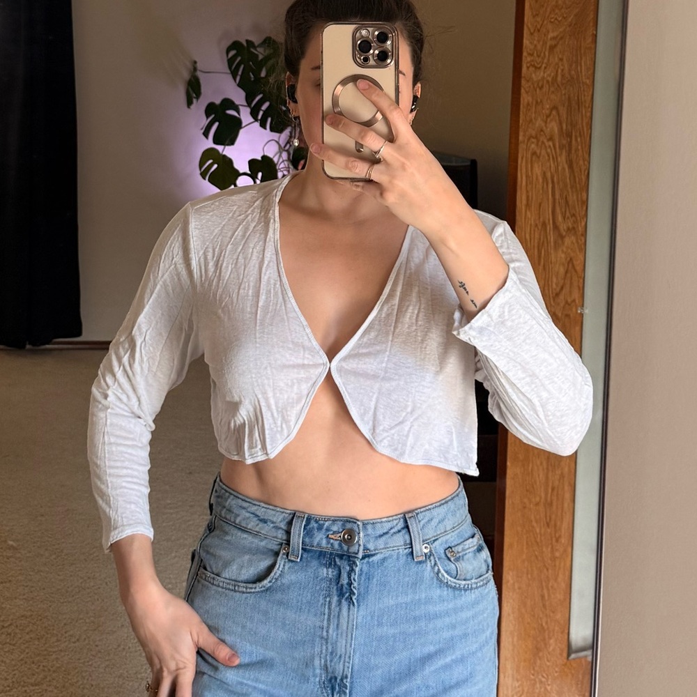 White Cropped Twist-Front Cardigan